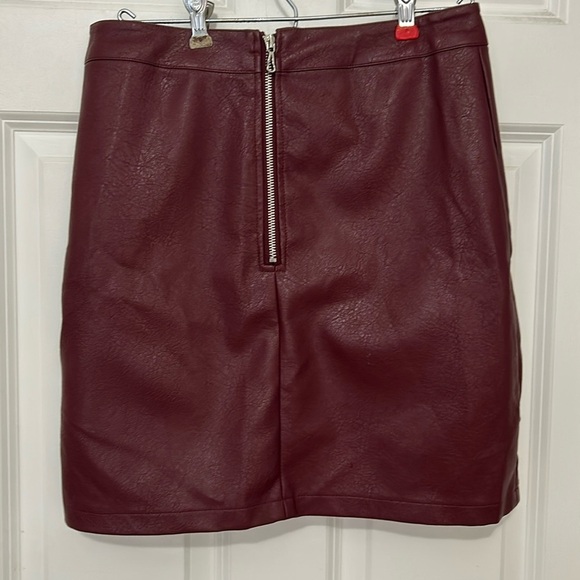 Zeagoo High Waisted Leather Pencil Skirt maroon red mini skirt zipper in back - Picture 3 of 6